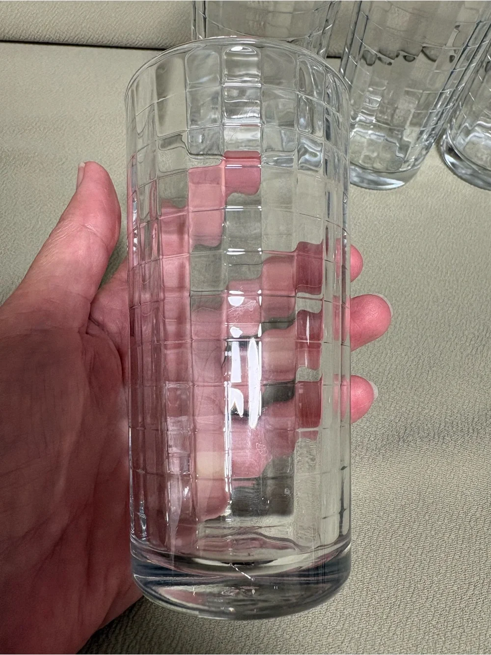 Pasabahce Block Optic Windowpane 8 oz Juice Drinking Glasses Set of 4 - EUC